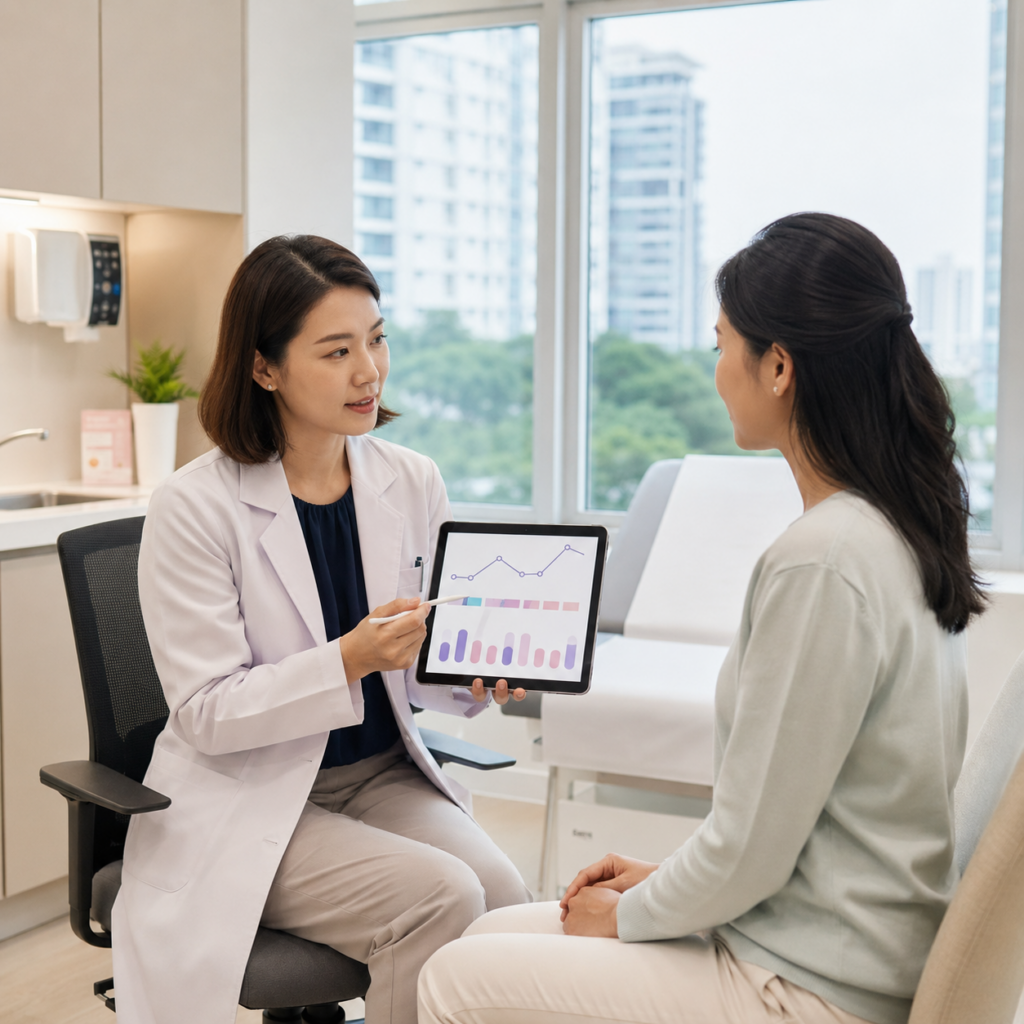 Doctor discussing cycle tracking results with a patient in Singapore.