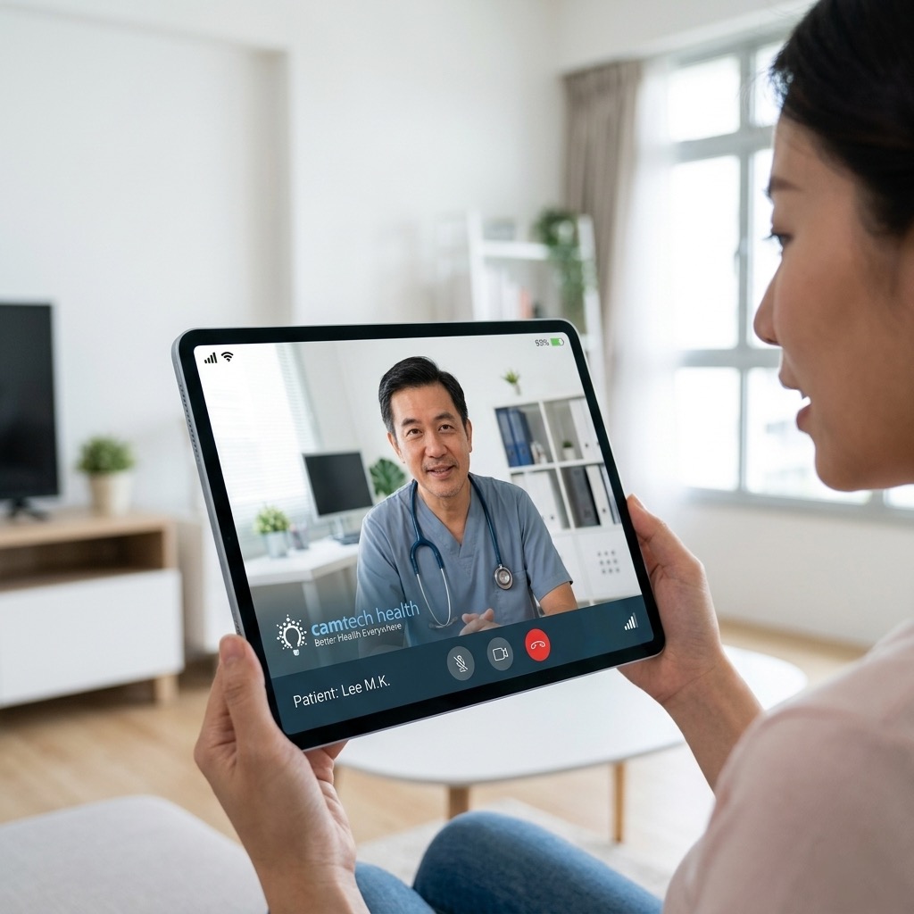 Patient utilizing digital health services for a telehealth consultation with a licensed doctor in Singapore.