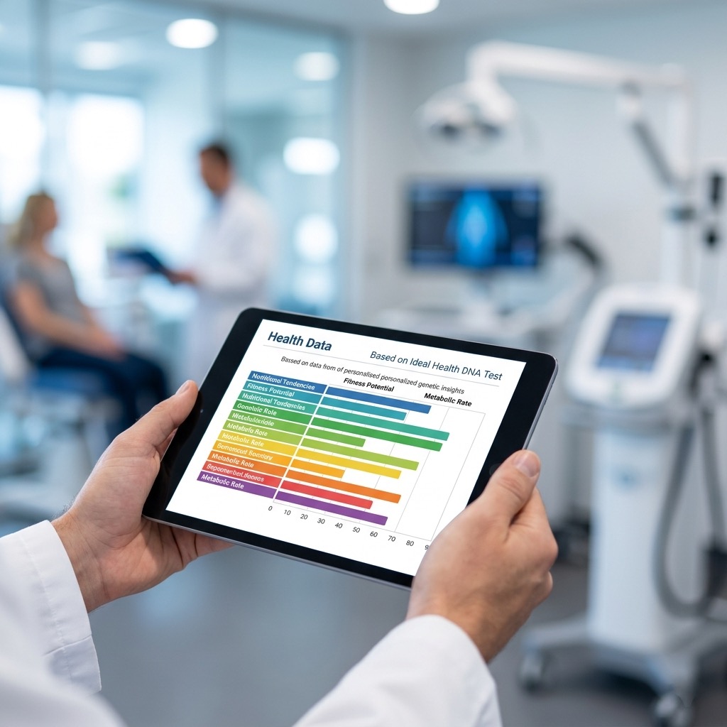 A person reviewing genetic health data on a tablet.