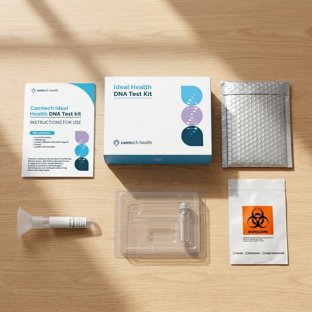 Camtech Ideal Health DNA Test kit on a table.