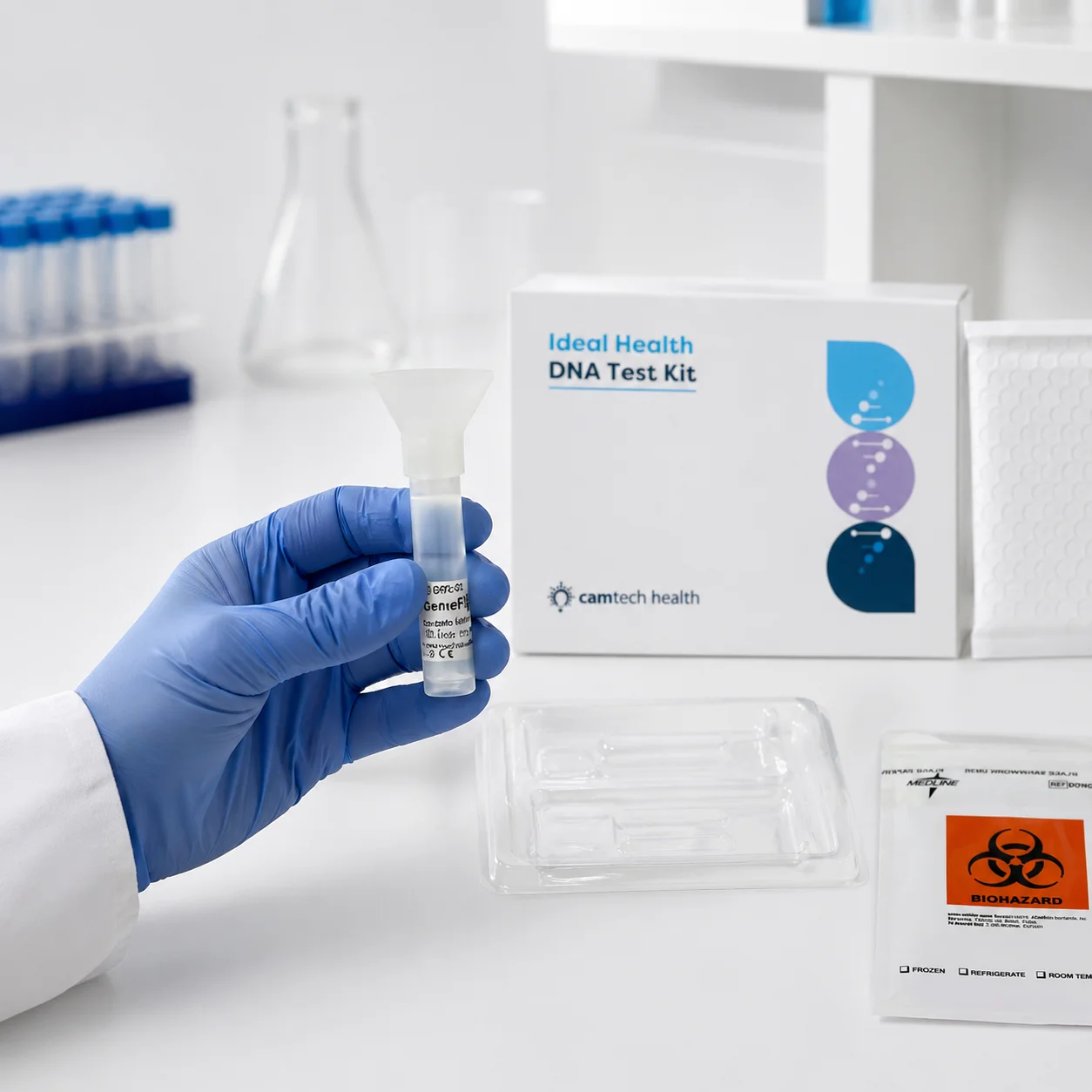 DNA test kit setup in a laboratory for genetic health testing