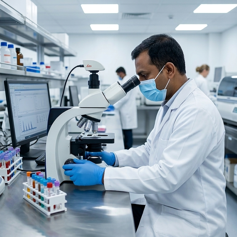 Medical professional in an accredited partner laboratory.