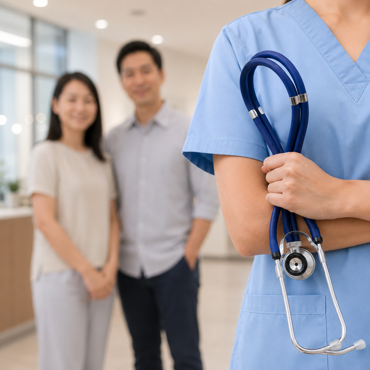 Healthcare professional with a stethoscope in a modern medical facility – Camtech Health reliable diagnostics
