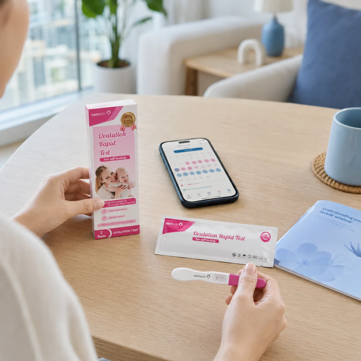 LH ovulation test kit and cycle tracking app for identifying the fertile window