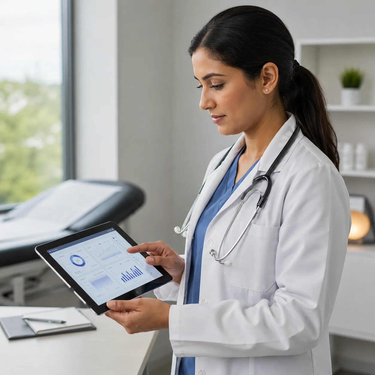 Physician reviewing a patient's online medical assessment before DNA testing proceeds.