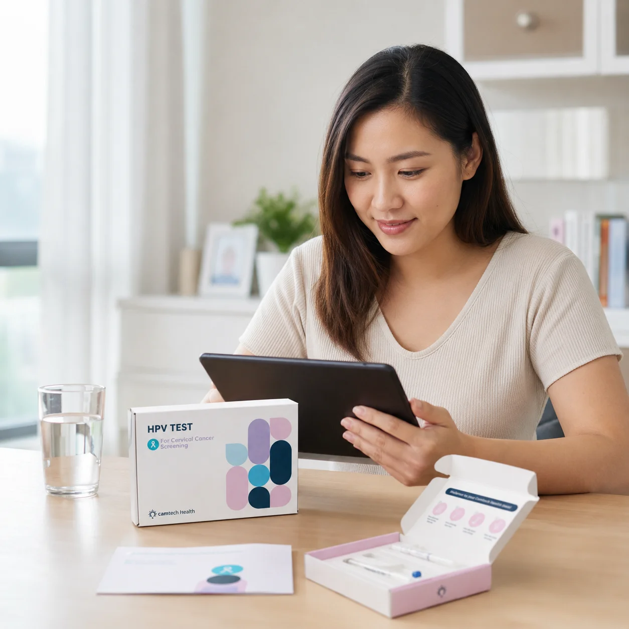 Person taking a respiratory self-test at home when cold or flu symptoms appear.